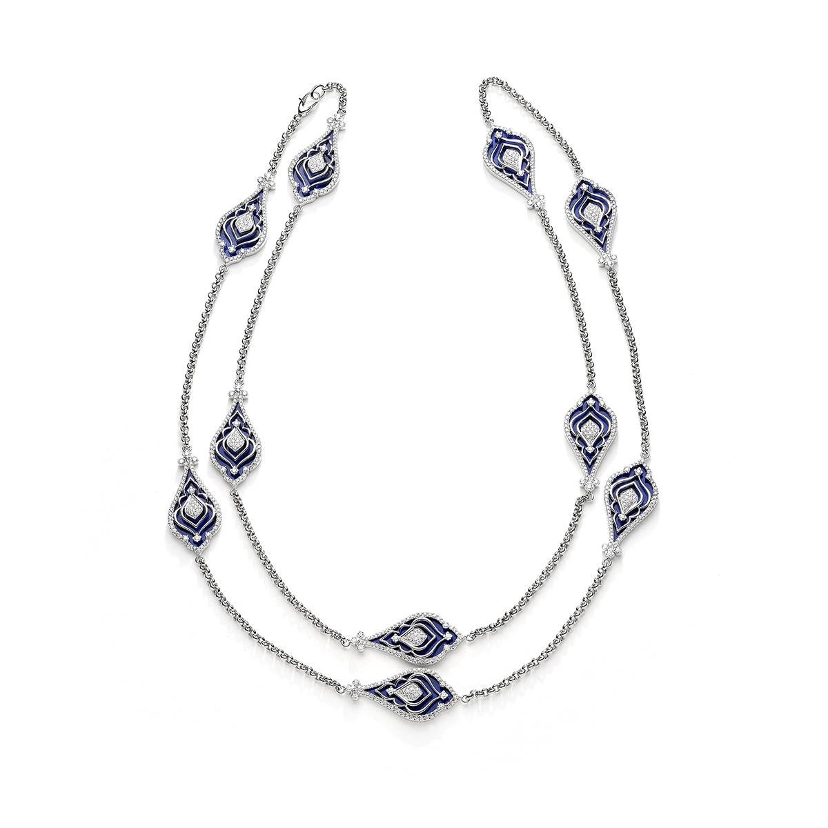 Women's Diamond Necklace with Lapis Lazuli For Sale