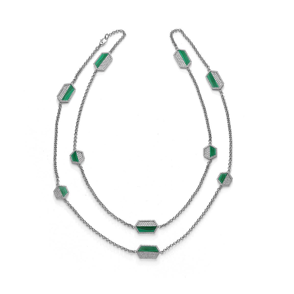 Round Cut Diamond Necklace with Malachite For Sale