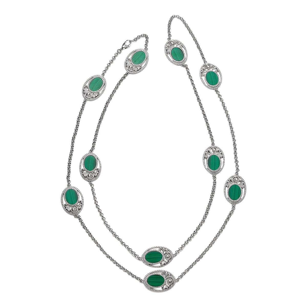 Collier de diamants et malachites