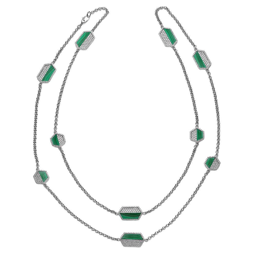Diamond Necklace with Malachite For Sale