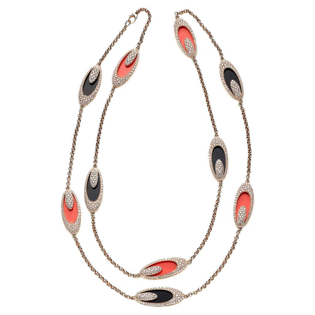 Diamond Necklace with Onyx and Coral For Sale