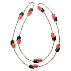 Diamond Necklace with Onyx and Coral