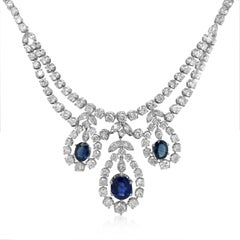 Diamond Necklace with Three Sapphire Droplets
