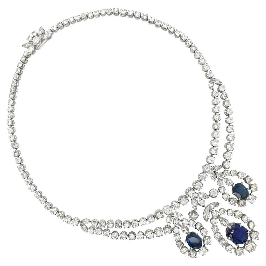 Collier de diamants avec trois gouttes de saphir