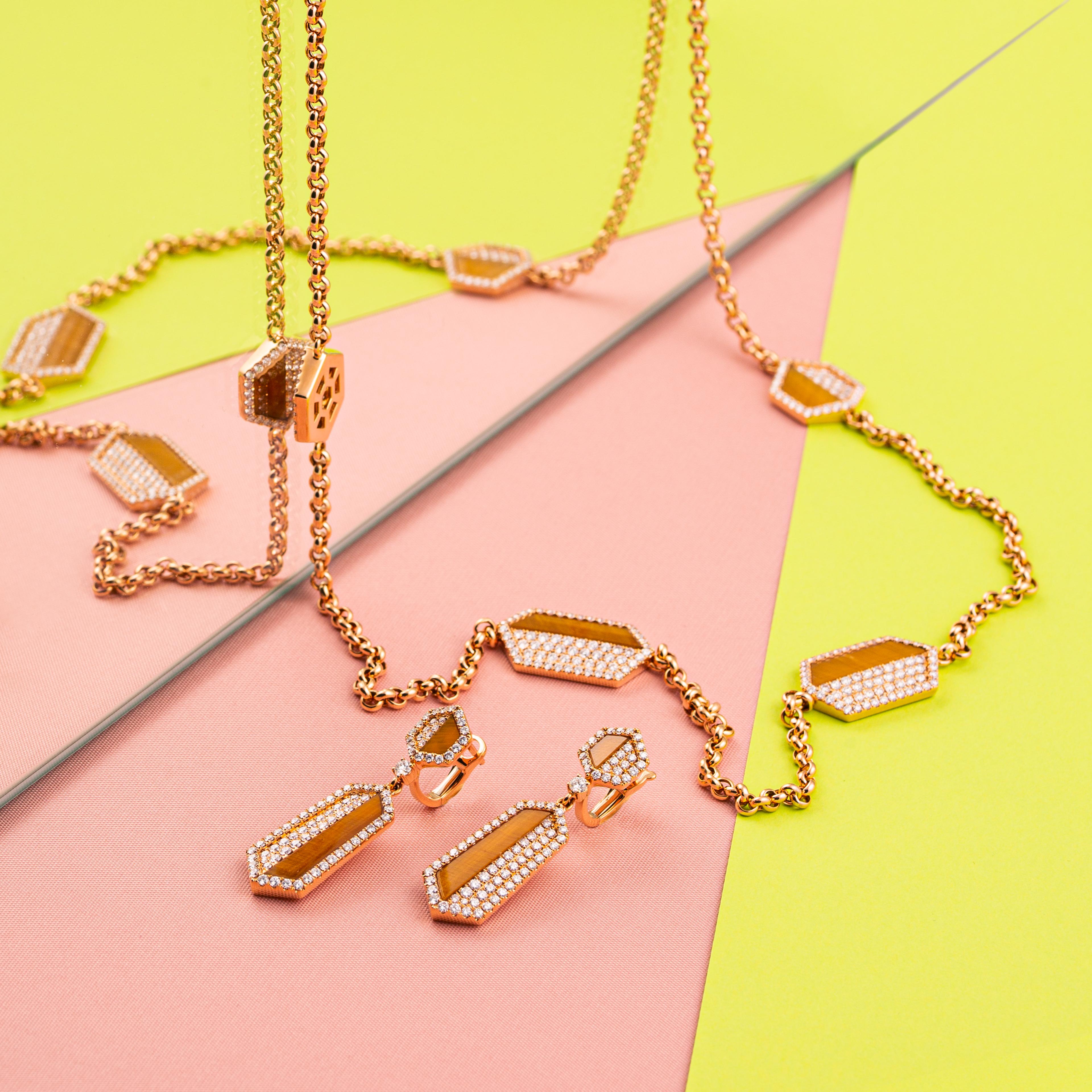 Collana di diamanti con occhio di tigre in vendita 3