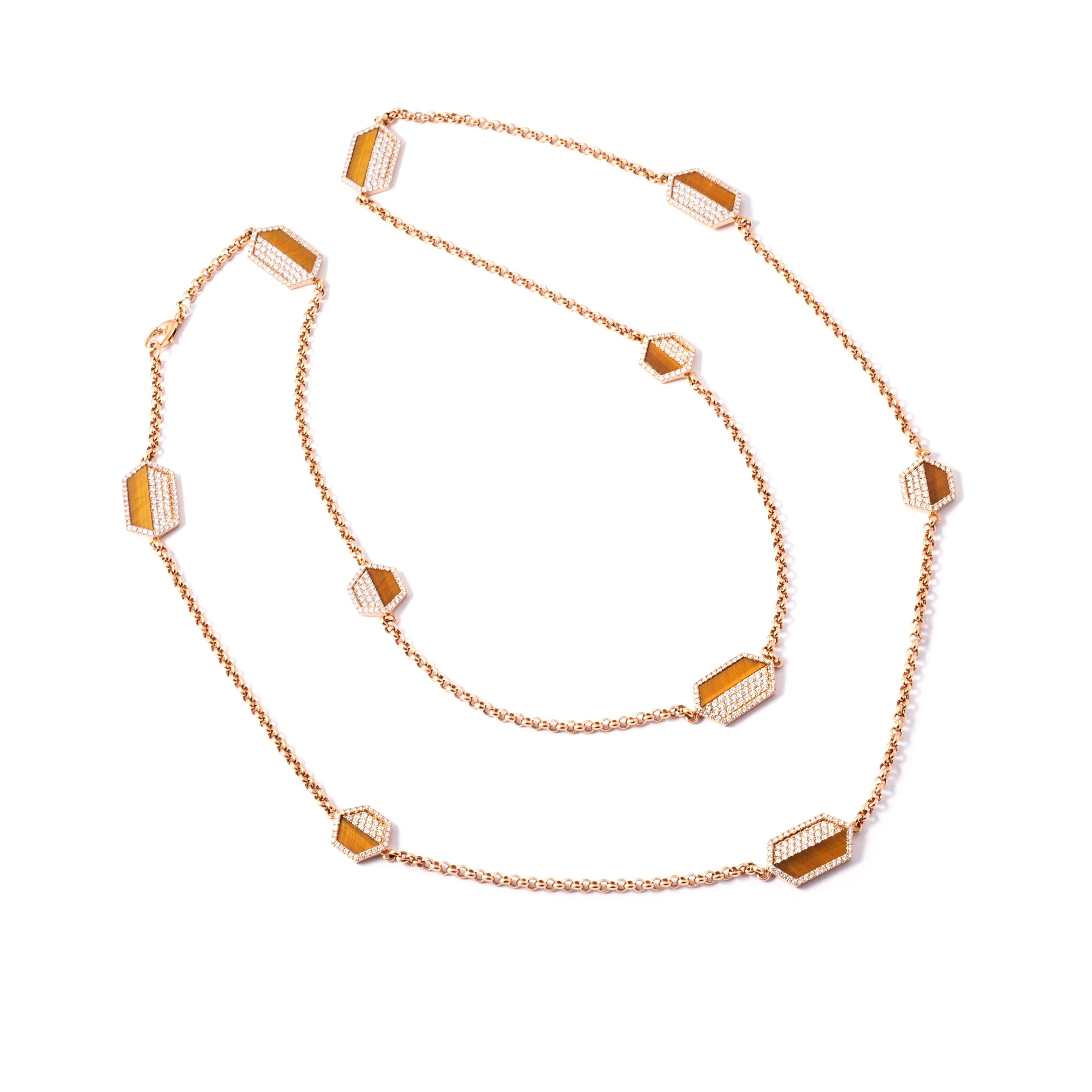 Taglio a rosa Collana di diamanti con occhio di tigre in vendita