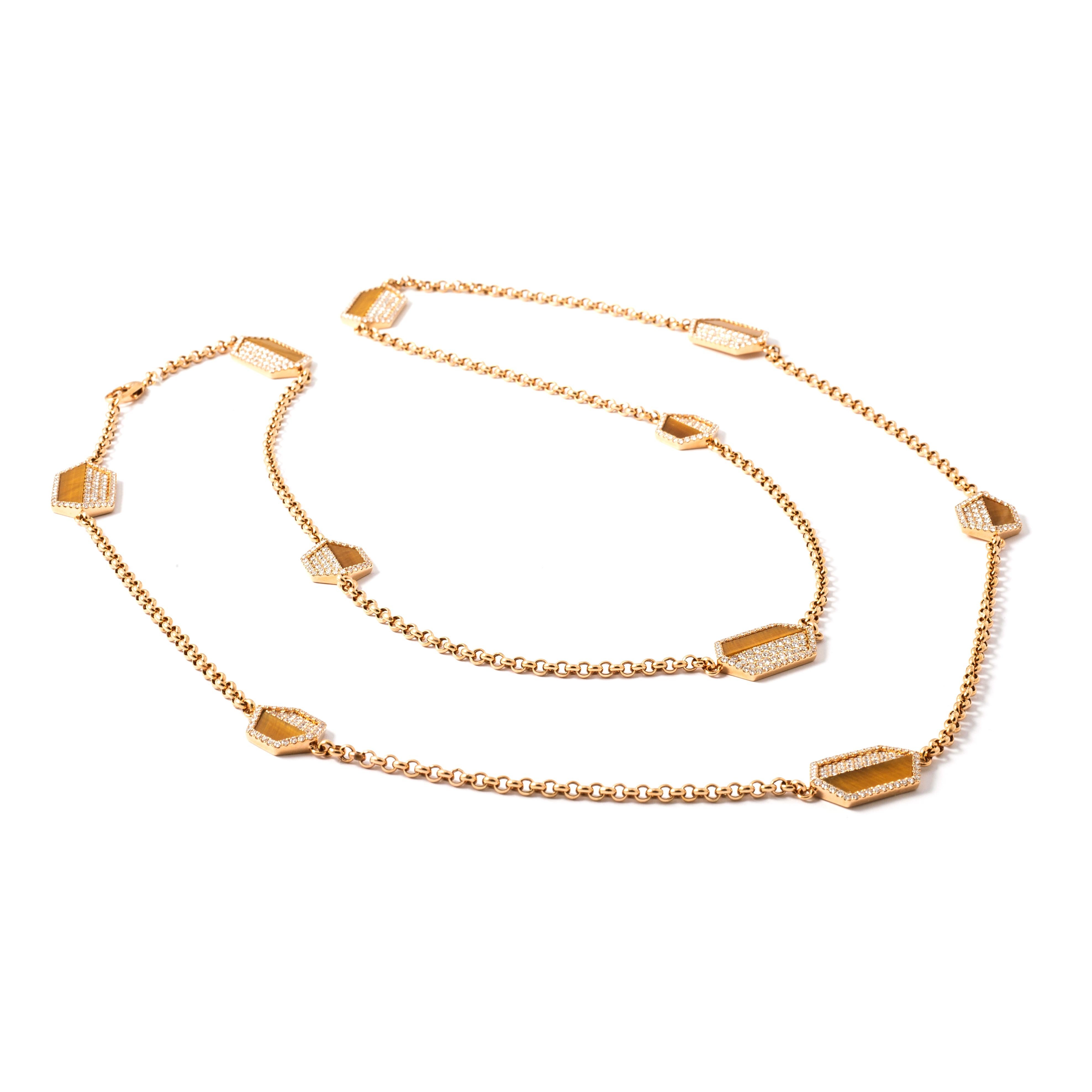 Contemporaneo Collana di diamanti con occhio di tigre in vendita