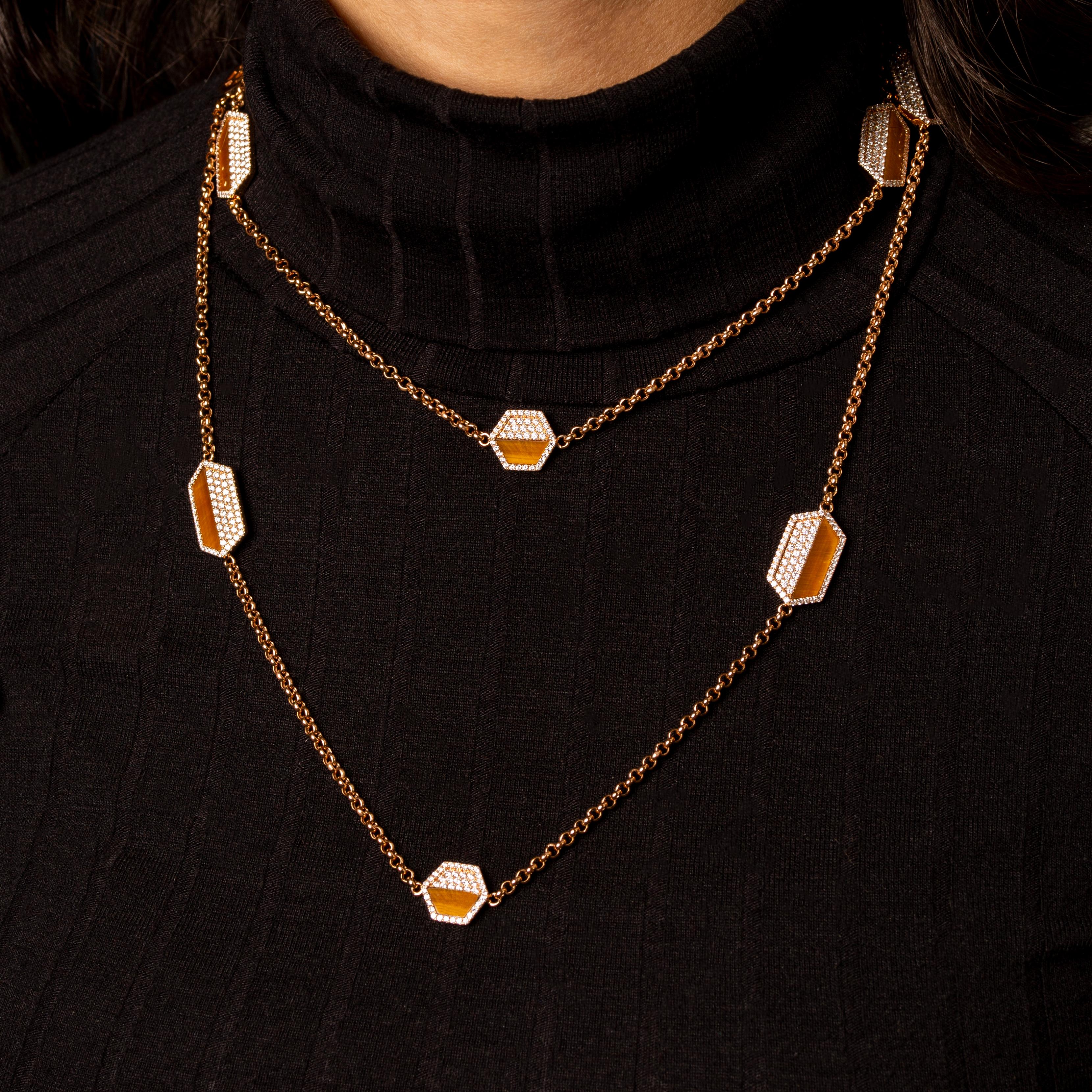 Rose Cut Diamond Necklace with Tiger Eye For Sale