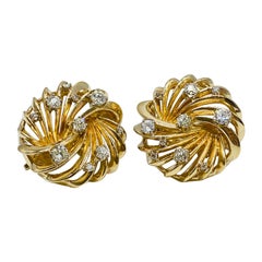 Vintage Diamond Neiman Marcus Button Yellow Gold Earrings