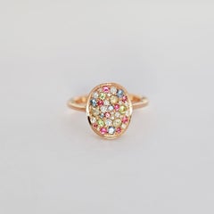 Diamond No Heat Blue Sapphire Pink Spinel Demantoid Pavé 18K Rose gold Ring