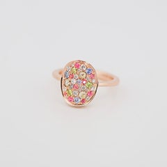 Diamond No Heat Blue Sapphire Pink Spinel Demantoid Pavé 18K Rose gold Ring