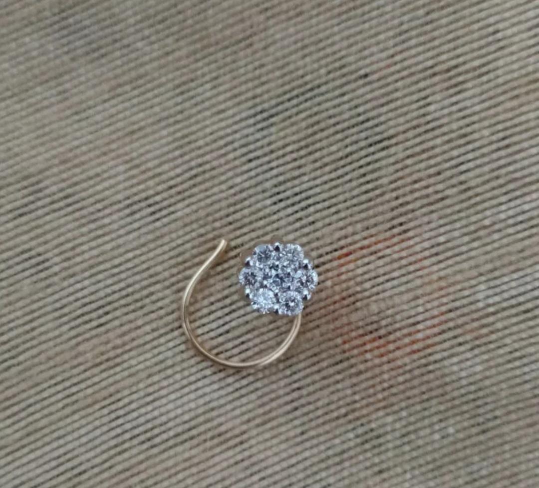 Art Deco Diamond Nose Piercing 14k Solid Gold Natural Pin Body Jewelry Gift For Sale
