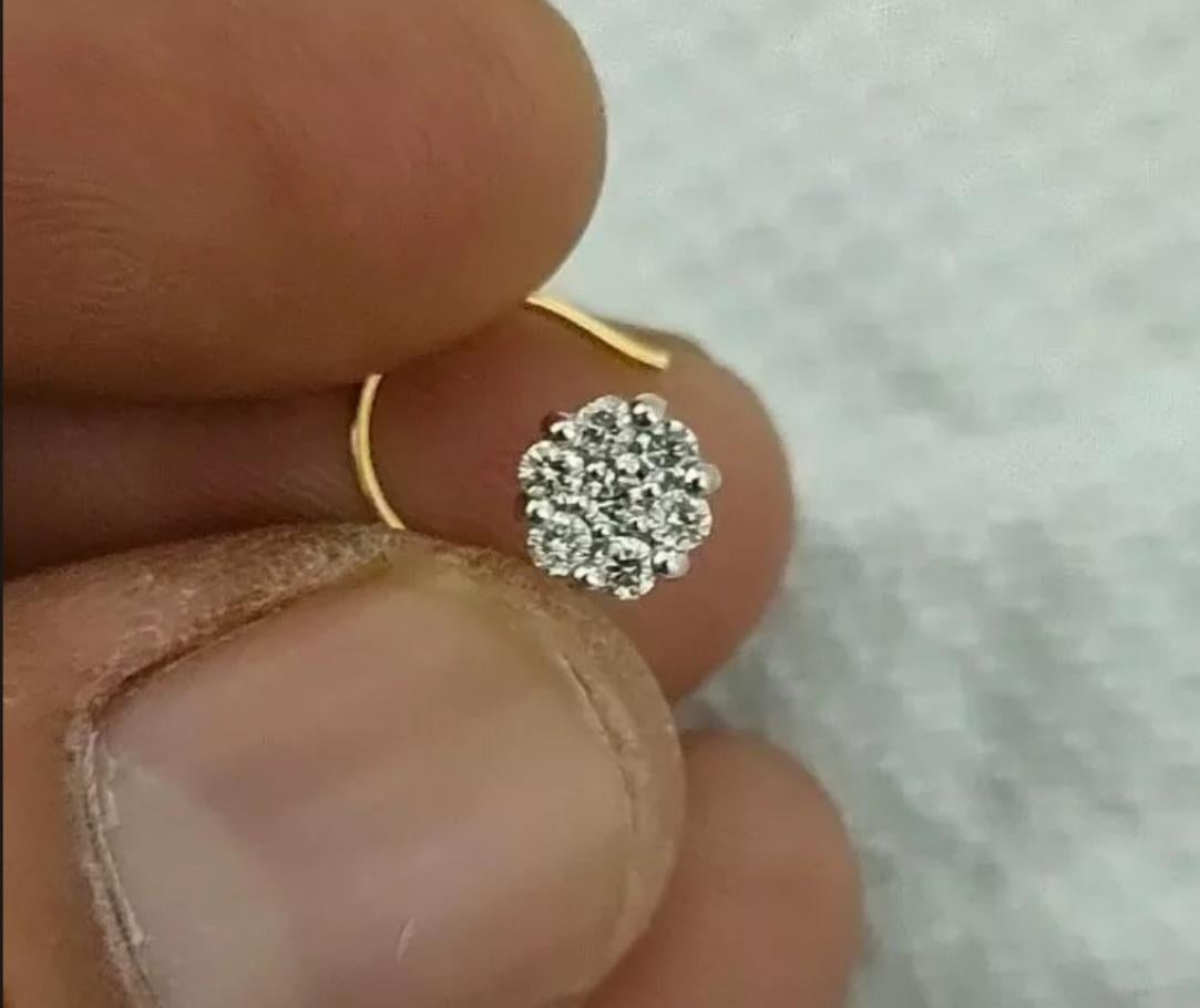 Women's Diamond Nose Piercing 14k Solid Gold Natural Pin Body Jewelry Gift For Sale
