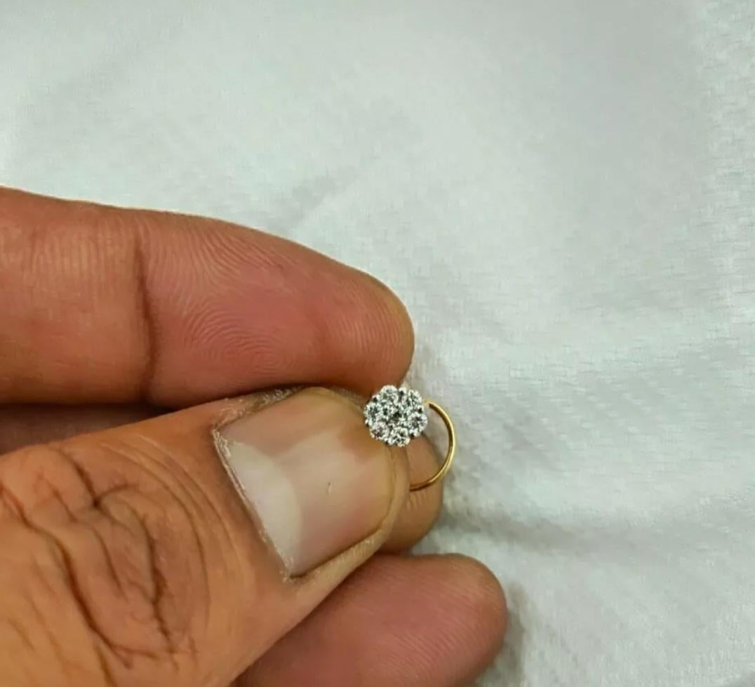 Diamond Nose Piercing 14k Solid Gold Natural Pin Body Jewelry Gift For Sale 2
