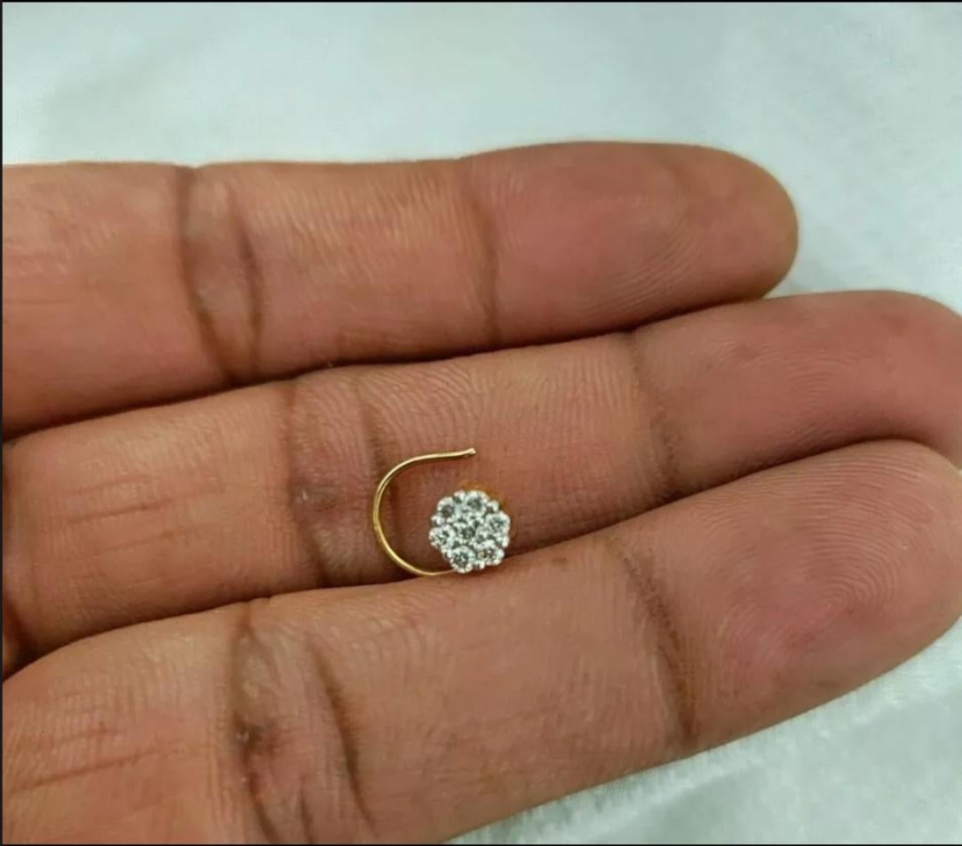 Diamond Nose Piercing 14k Solid Gold Natural Pin Body Jewelry Gift For Sale 3