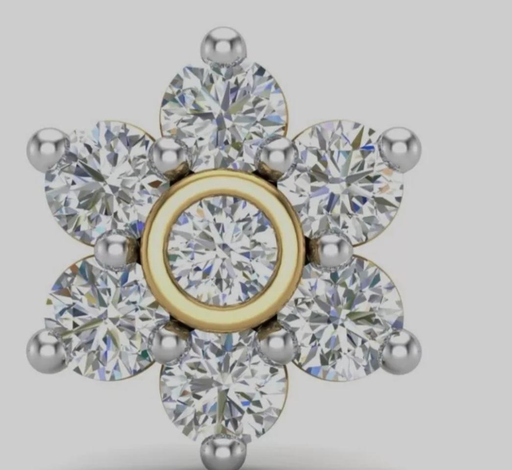 Diamant Nose Pin 14K Massivgold Diamant Floret Nose Pin Piercing Jewelry Unisex. im Zustand „Neu“ im Angebot in Chicago, IL