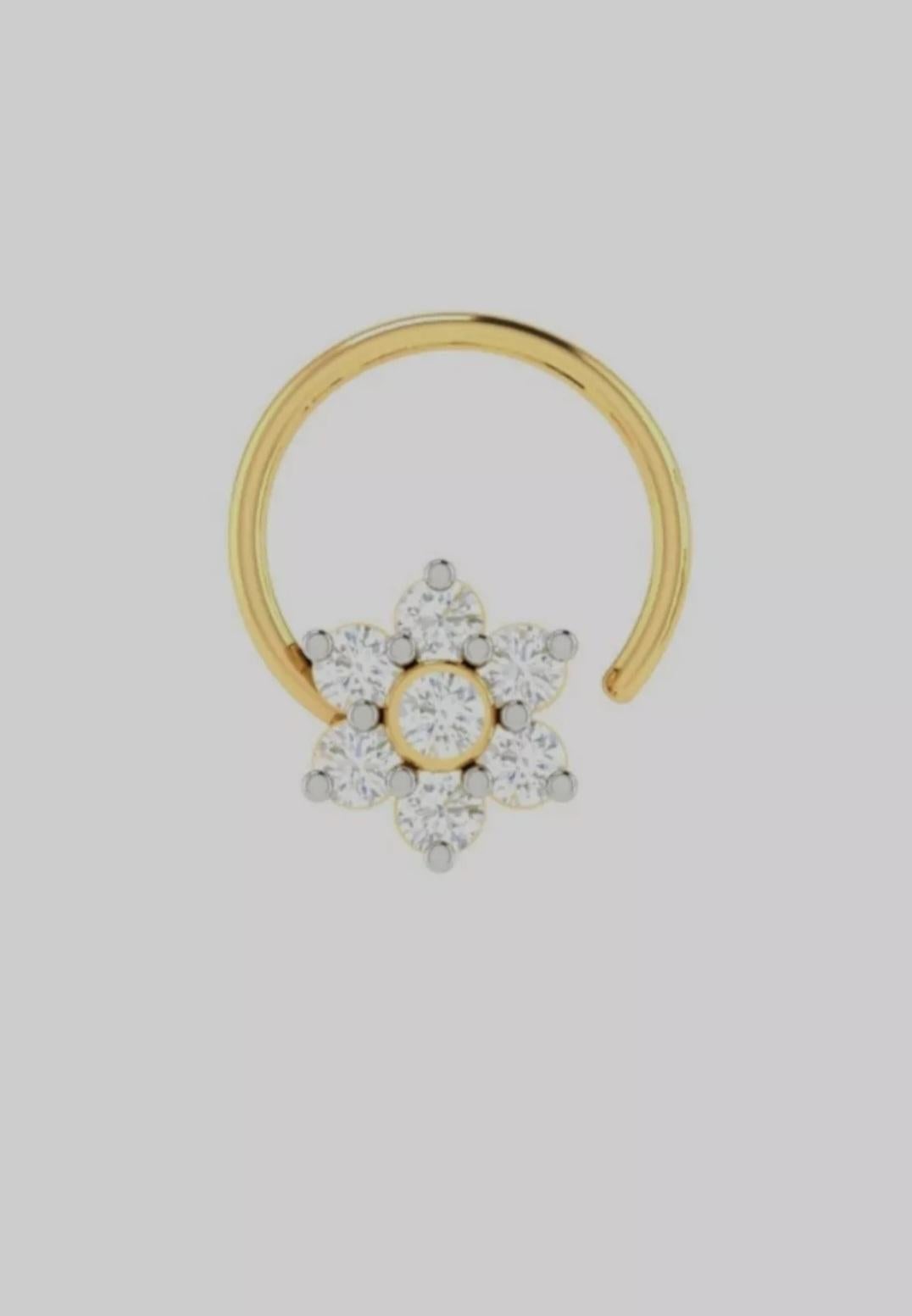 Diamant Nose Pin 14K Massivgold Diamant Floret Nose Pin Piercing Jewelry Unisex. im Angebot 1