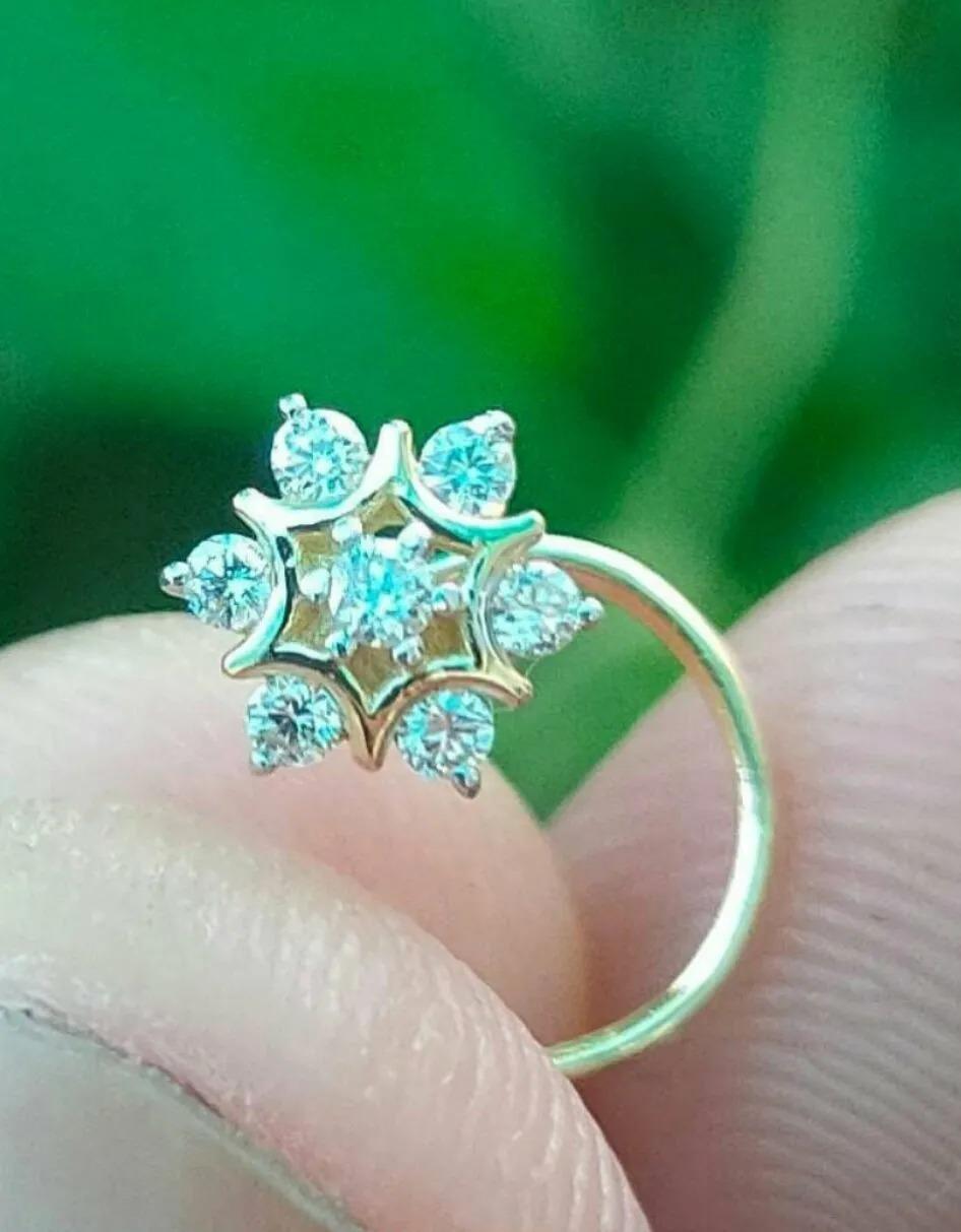 Art Deco Diamond Nose Pin 14k Solid Gold Genuine Diamond Nose Ring Women Wedding Gift. For Sale