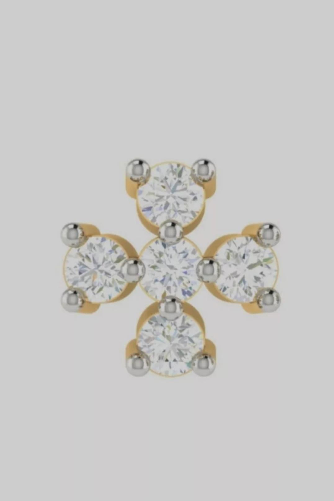 Diamond Nose Pin 14K Solid Gold Quadrille Diamond Nose Pin Screw For Women Gift. For Sale 5