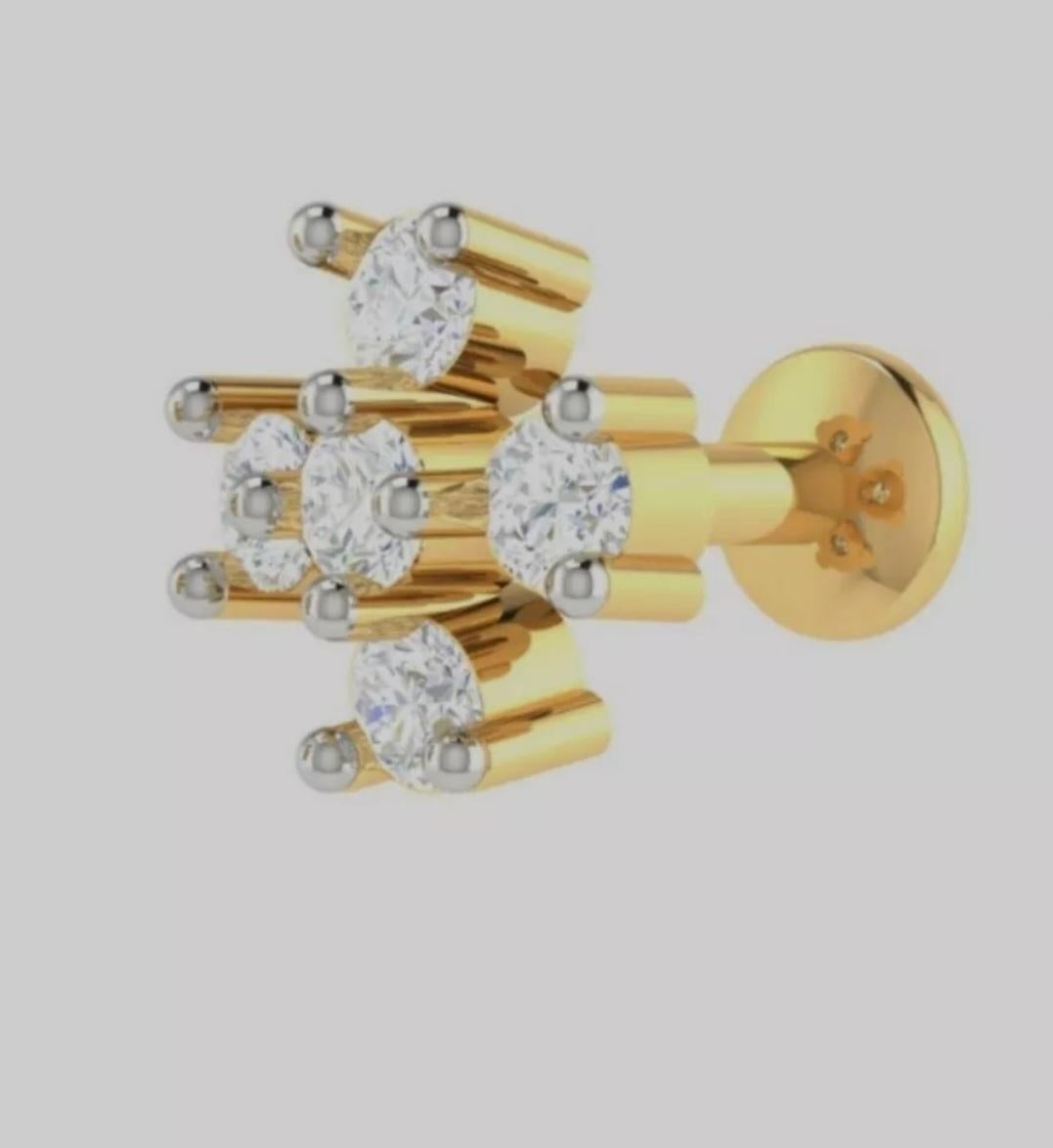 Diamond Nose Pin 14K Solid Gold Quadrille Diamond Nose Pin Screw For Women Gift. For Sale 2
