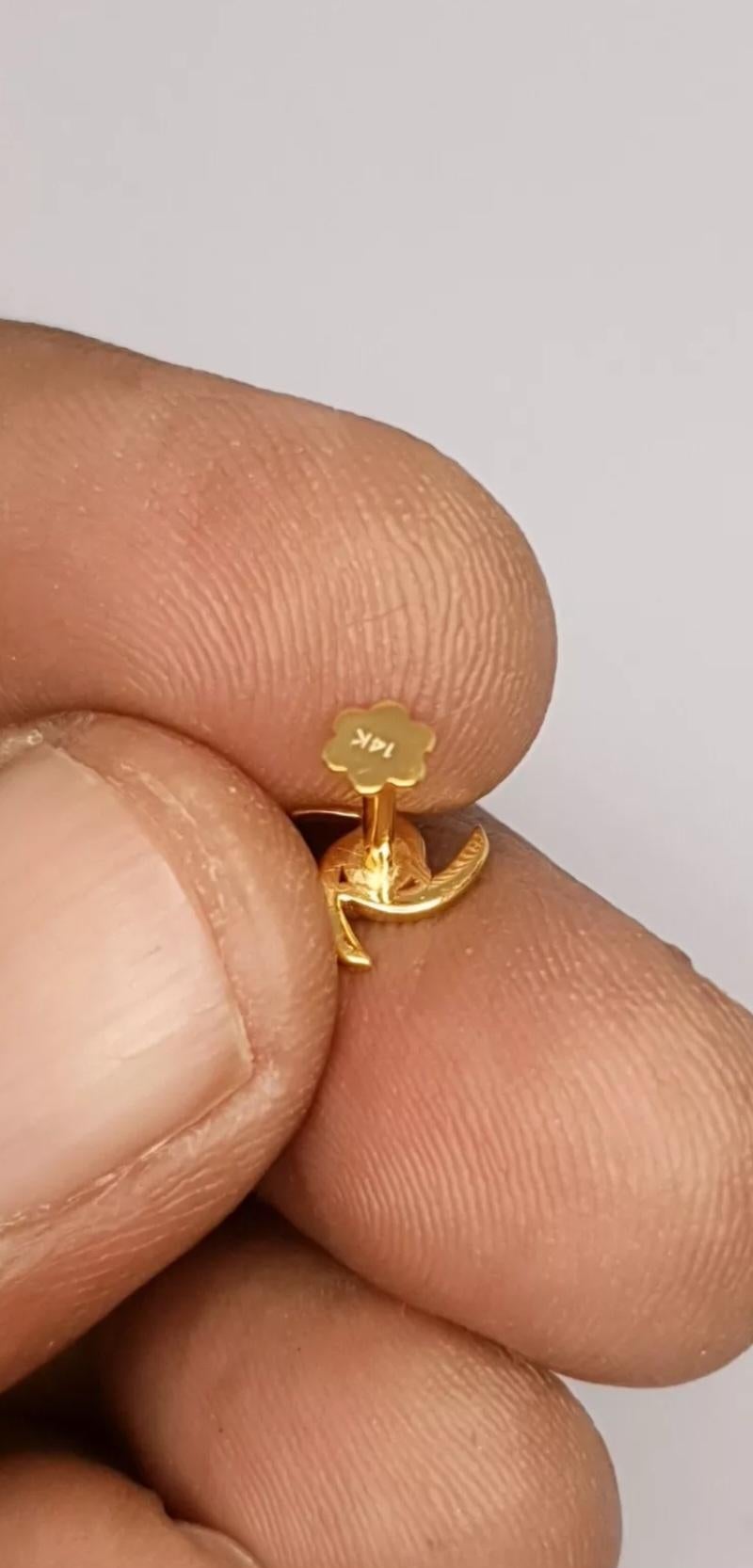 Round Cut Diamond Nose Pin 14K Yellow Gold Nose Pin Screw Back Jewelry For Women Nose Ring For Sale