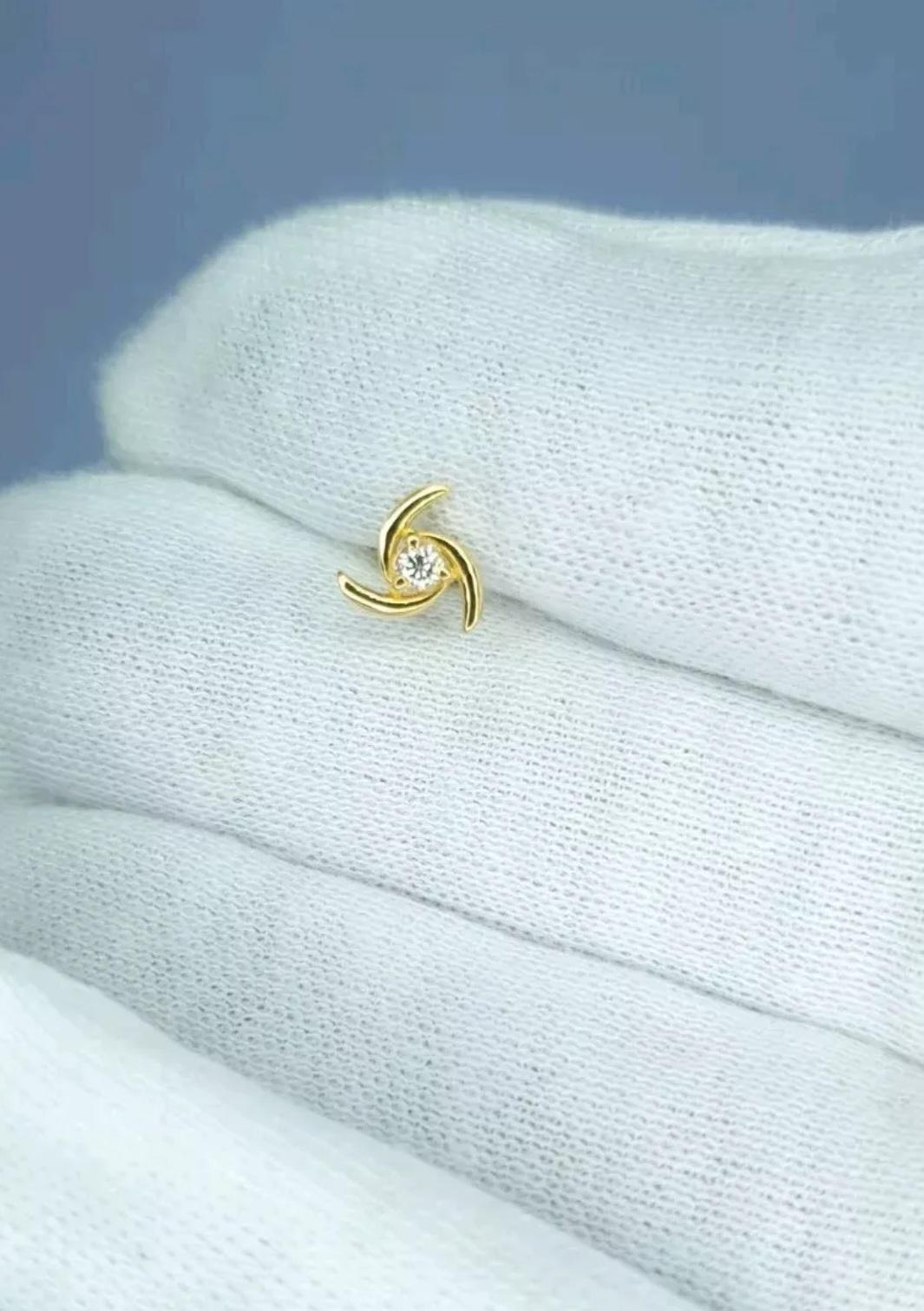 Women's Diamond Nose Pin 14K Yellow Gold Nose Pin Screw Back Jewelry For Women Nose Ring For Sale