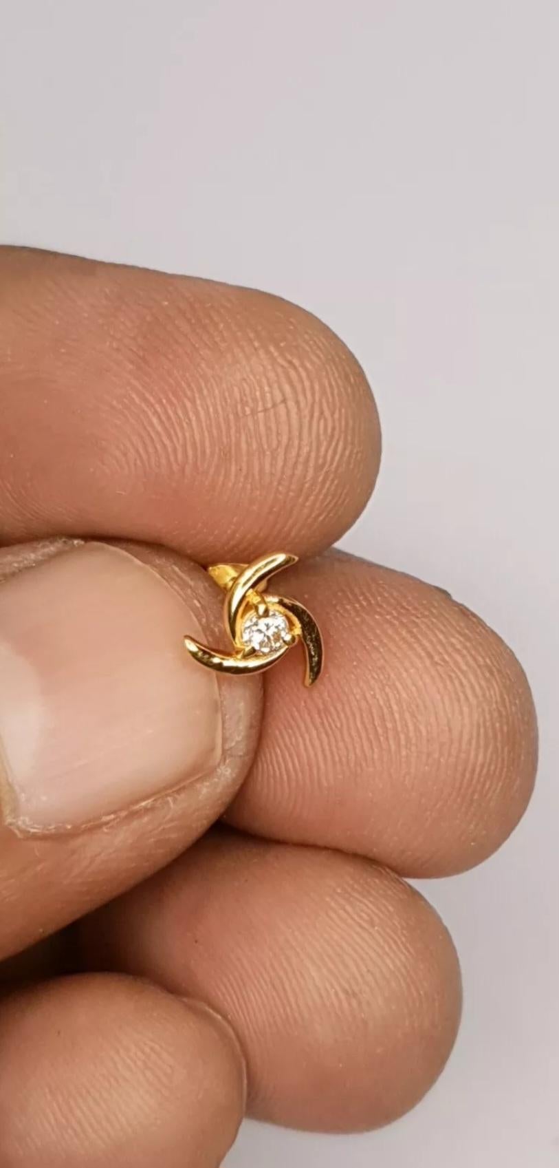 Diamond Nose Pin 14K Yellow Gold Nose Pin Screw Back Jewelry For Women Nose Ring For Sale 2