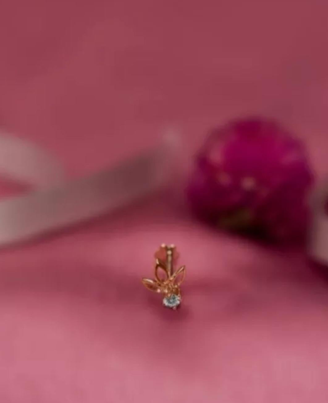 De las mujeres Alfiler de nariz de diamante Joyería Piercing de oro amarillo de 14 quilates Alfiler de nariz de diamante canario Tornillo. en venta