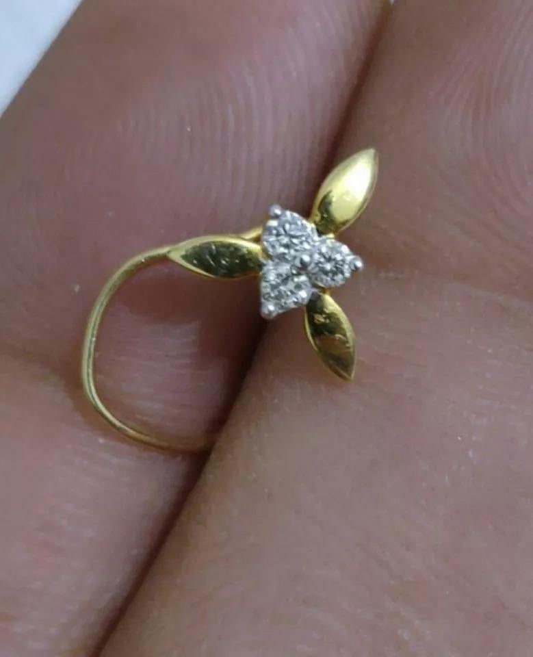 Art Deco Diamond Nose Ring 14k Solid Gold Nose Pin Body Jewelry Women Accessories Gift. For Sale