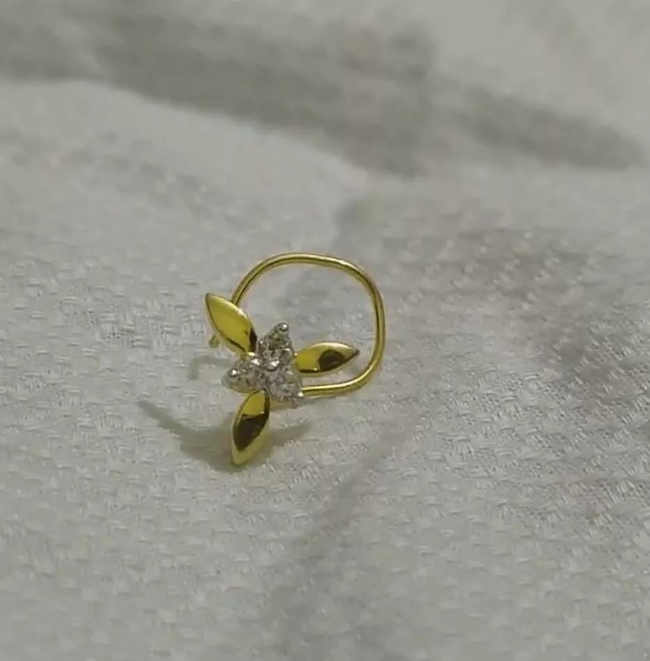 Women's or Men's Diamond Nose Ring 14k Solid Gold Nose Pin Body Jewelry Women Accessories Gift. For Sale