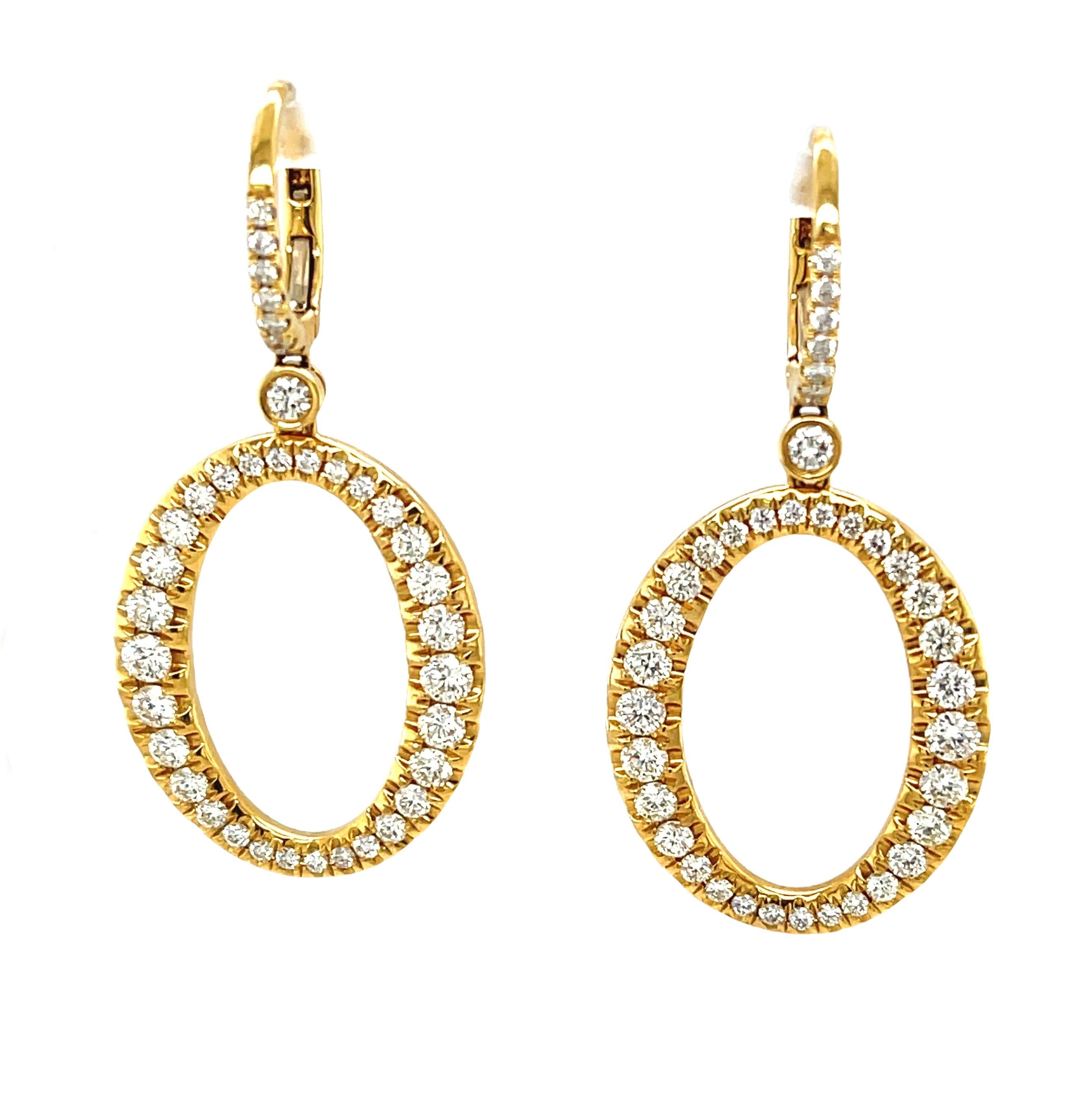 You are sure to hear, “Ooo…,” and “Ohhh…,” whenever you wear these gorgeous earrings set with over 2 carats of perfectly graduated brilliant cut diamonds. The unique design is especially eye-catching because it allows each diamond to be seen