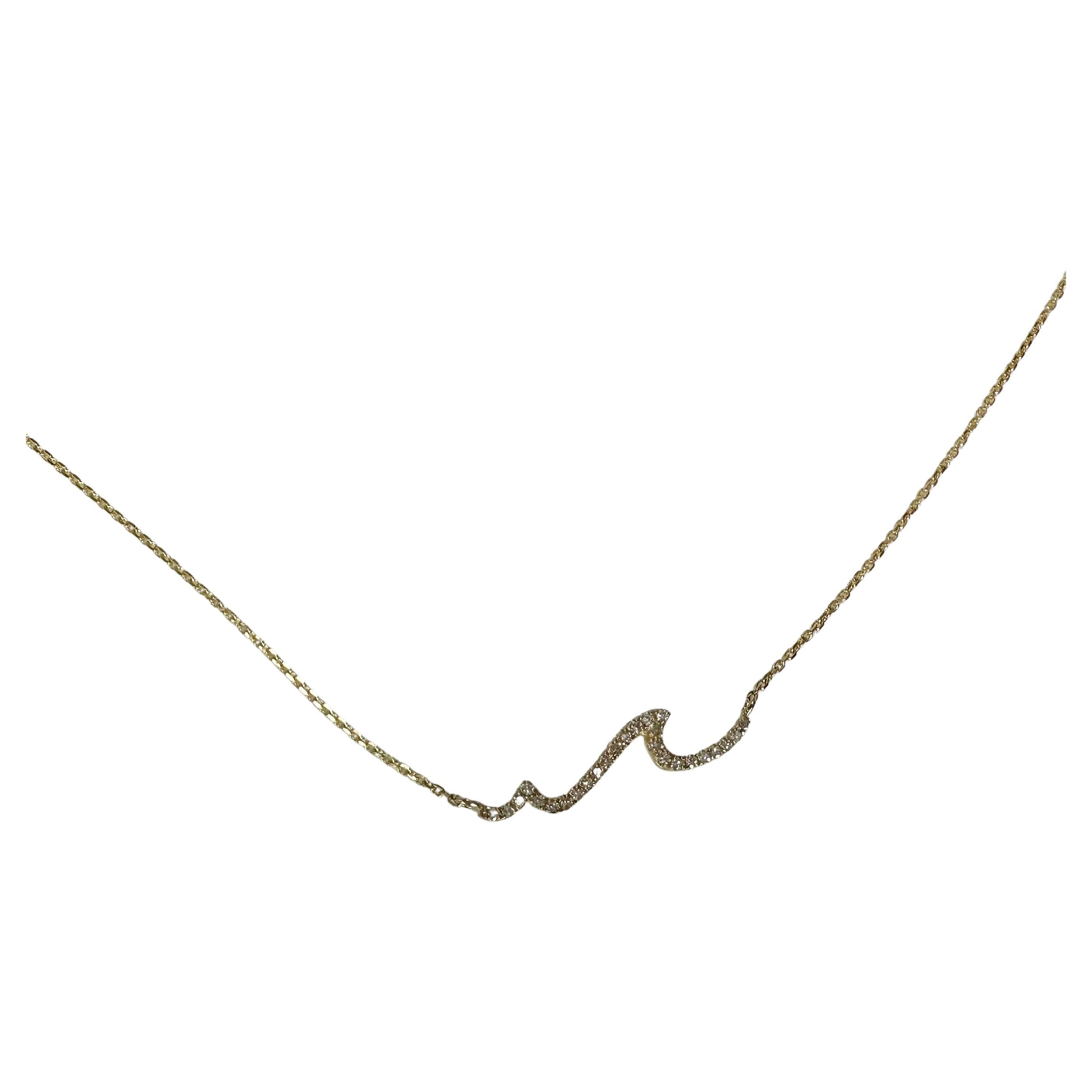 Diamond ocean wave pendant necklace 14KT gold surfing surf diamond pendant For Sale