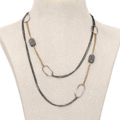 Diamond Octagons Hand-Spun Gold Oxidized Silver Long Chain Necklace, Dana Kellin