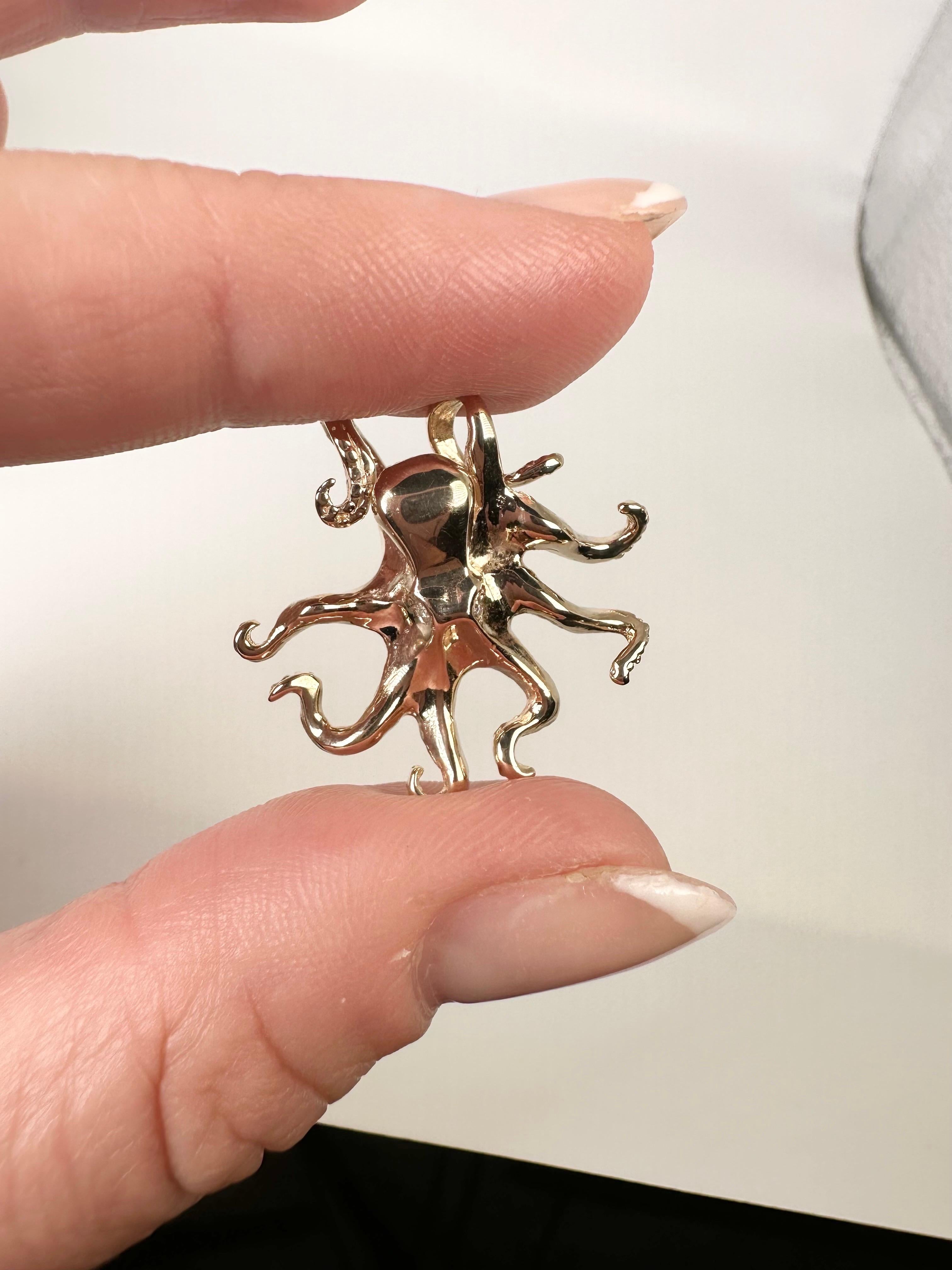 Diamant octopus Anhänger Halskette mit Meeresanhänger 14KT Gold einzigartiges Kunstwerk im Angebot 1