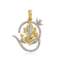 Diamond OM 14k Gold Ganesha Charm Hindu Religious Fine Pendant Jewelry