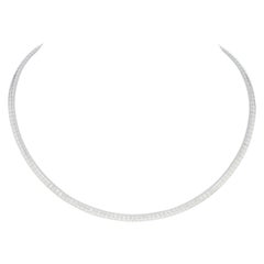 Diamond Omega Chain Necklace 16" - 18k White Gold Round Cut 1.26ctw