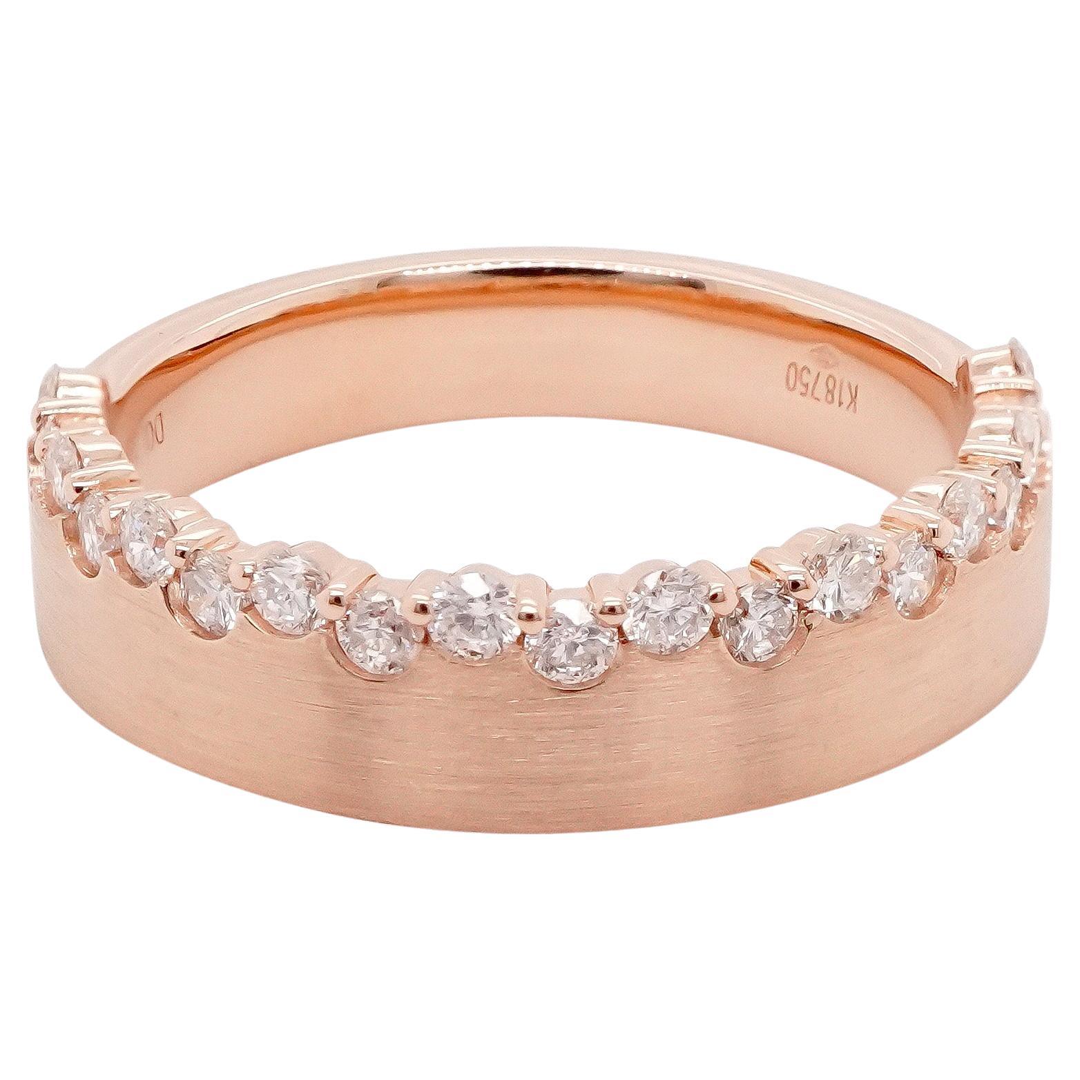 'Diamond On The Rim' 18K Rose Gold White Diamond Band Ring For Sale