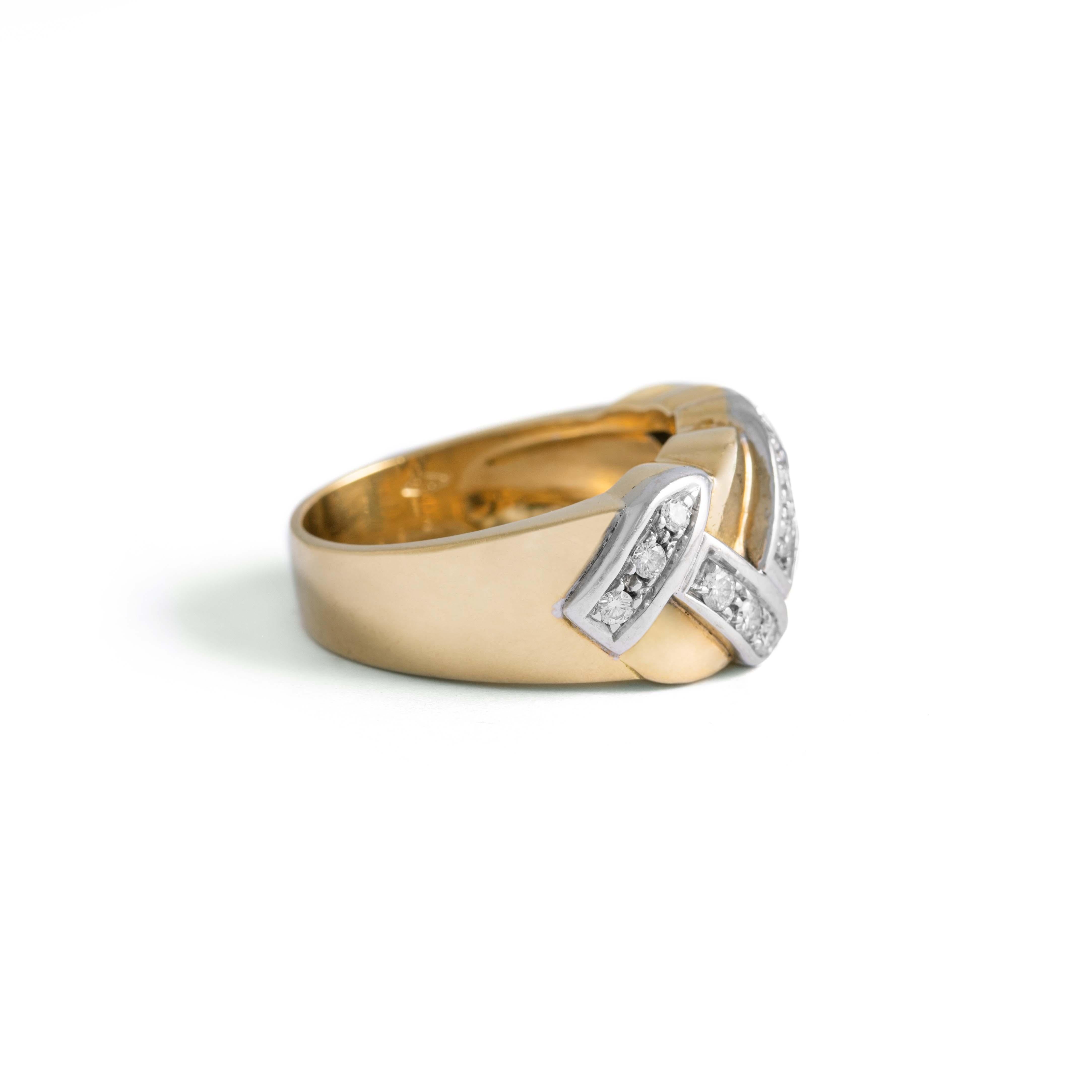 Diamond on Yellow and White Gold 18k Ring In Good Condition In Geneva, CH