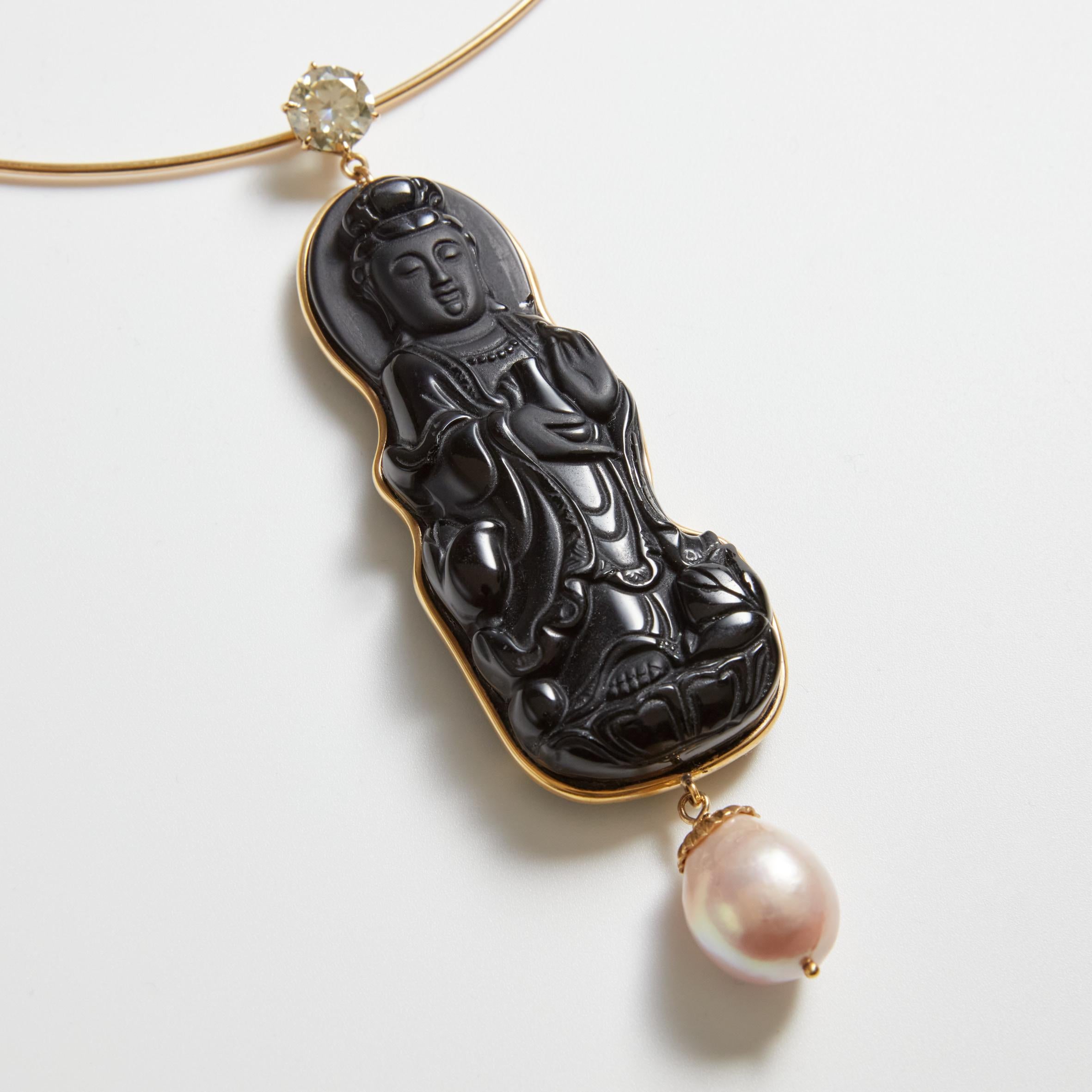 Diamond Onix  Buddha Gold Necklace gold 18k For Sale 4
