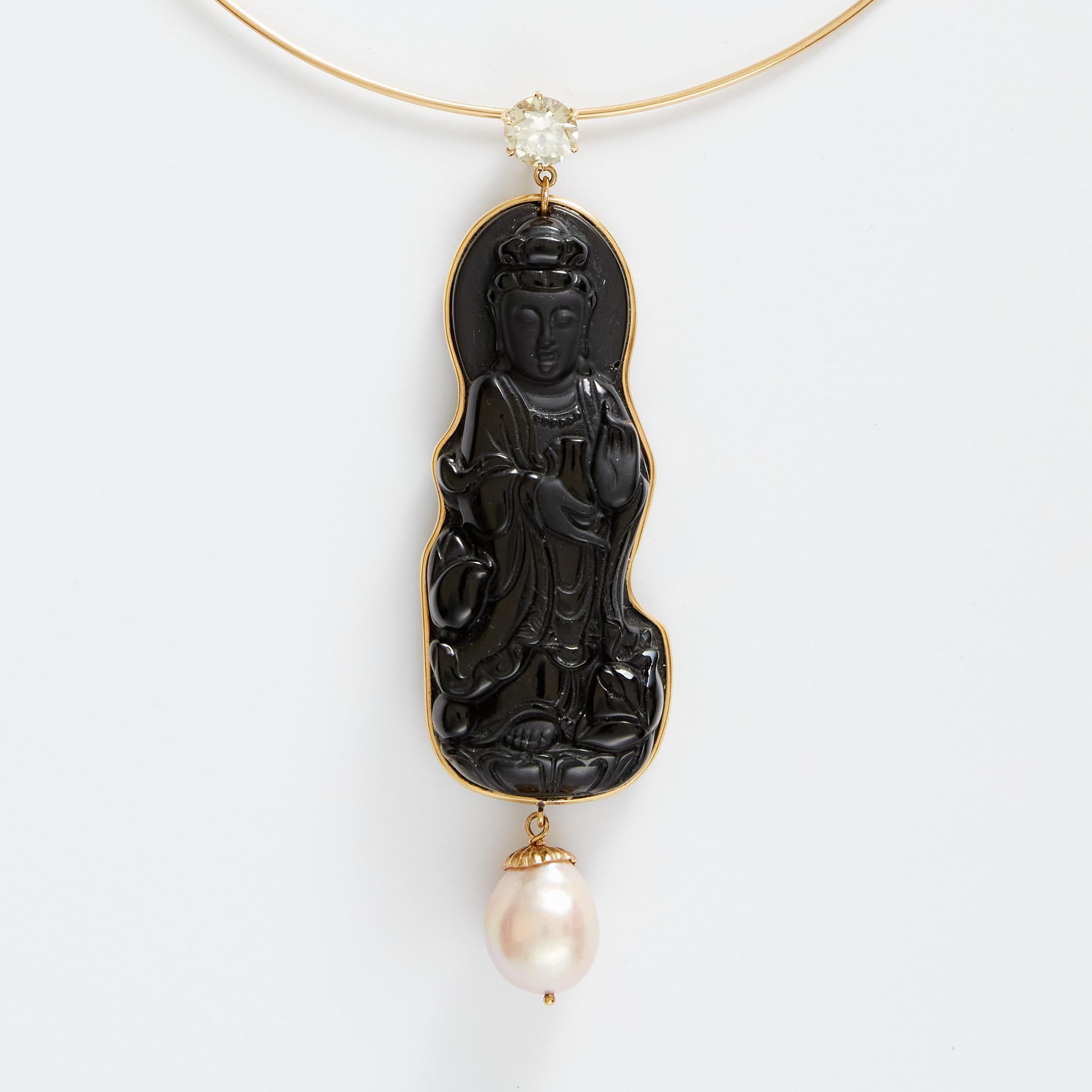Diamond Onix  Buddha Gold Necklace gold 18k For Sale 7