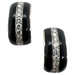 Diamond Onyx 18 Karat White Gold Hoop Lever-Back Modern Earrings