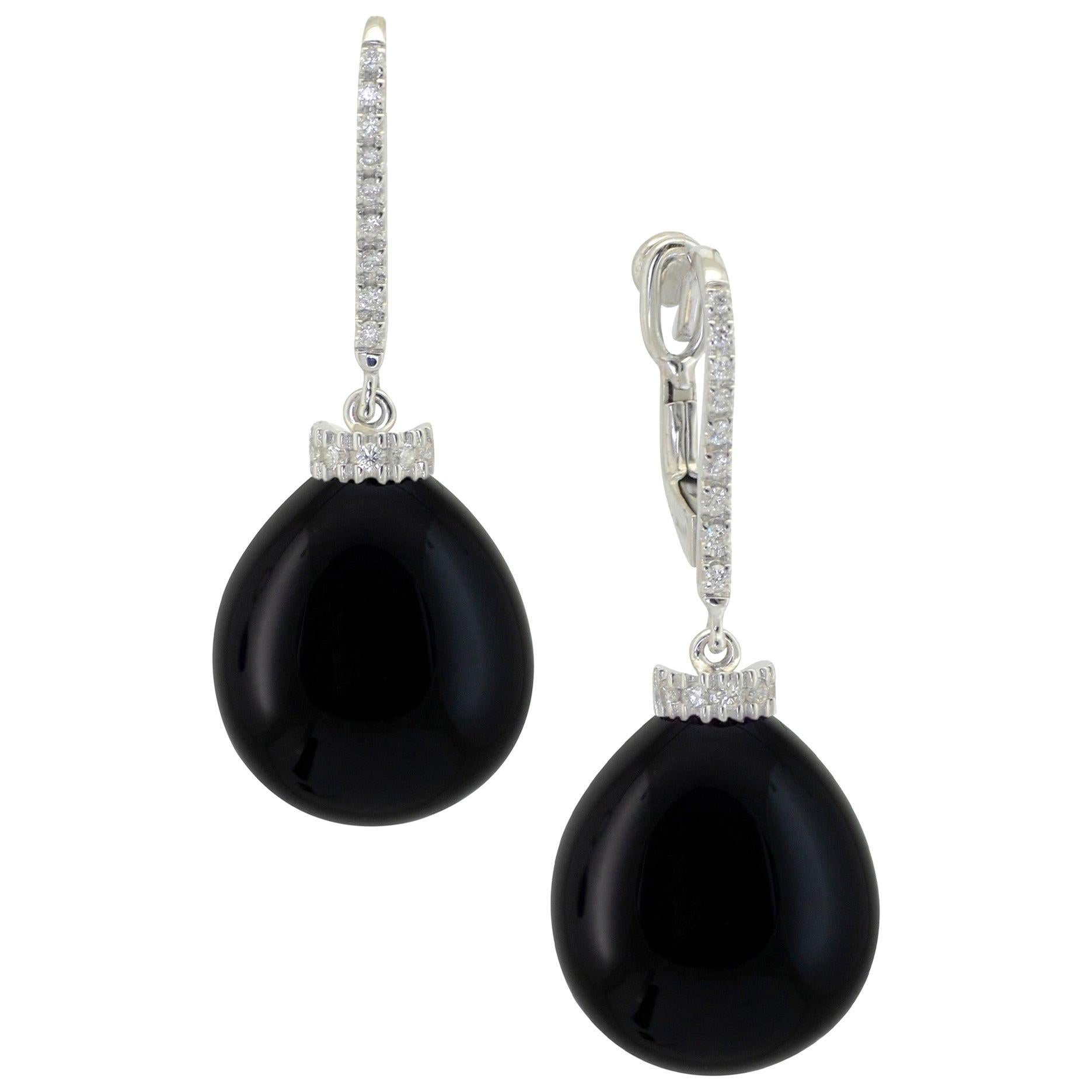 Diamond Onyx 18 Karat White Gold Made in Italy Gattopardo Earrings For Sale