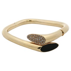 Diamond Onyx 18 Karat Yellow Gold Square Hinged Contemporary Bangle Bracelet