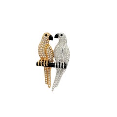 Diamant Onyx Or 18K Deux tons Lovebirds Pendentif-Broche