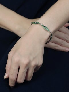 Diamond Onyx and Emerald Art Deco Style Link Bracelet in 18K White Gold