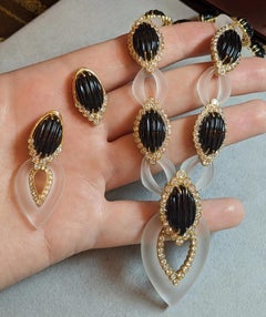 Diamond, Onyx, and Rock Crystal Necklace Set in 18k Yellow Gold, 14ct Total
