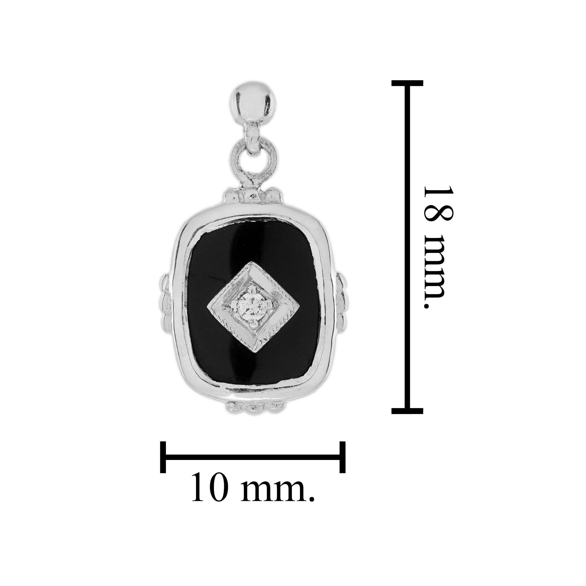 Diamant & Onyx Art Deco Stil Kissen Form Tropfen Ohrringe (Rundschliff) im Angebot