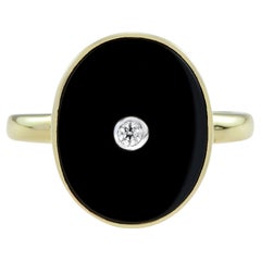 Diamond Onyx Art Deco Style Oval Shape  Ring in 14K Yellow Gold