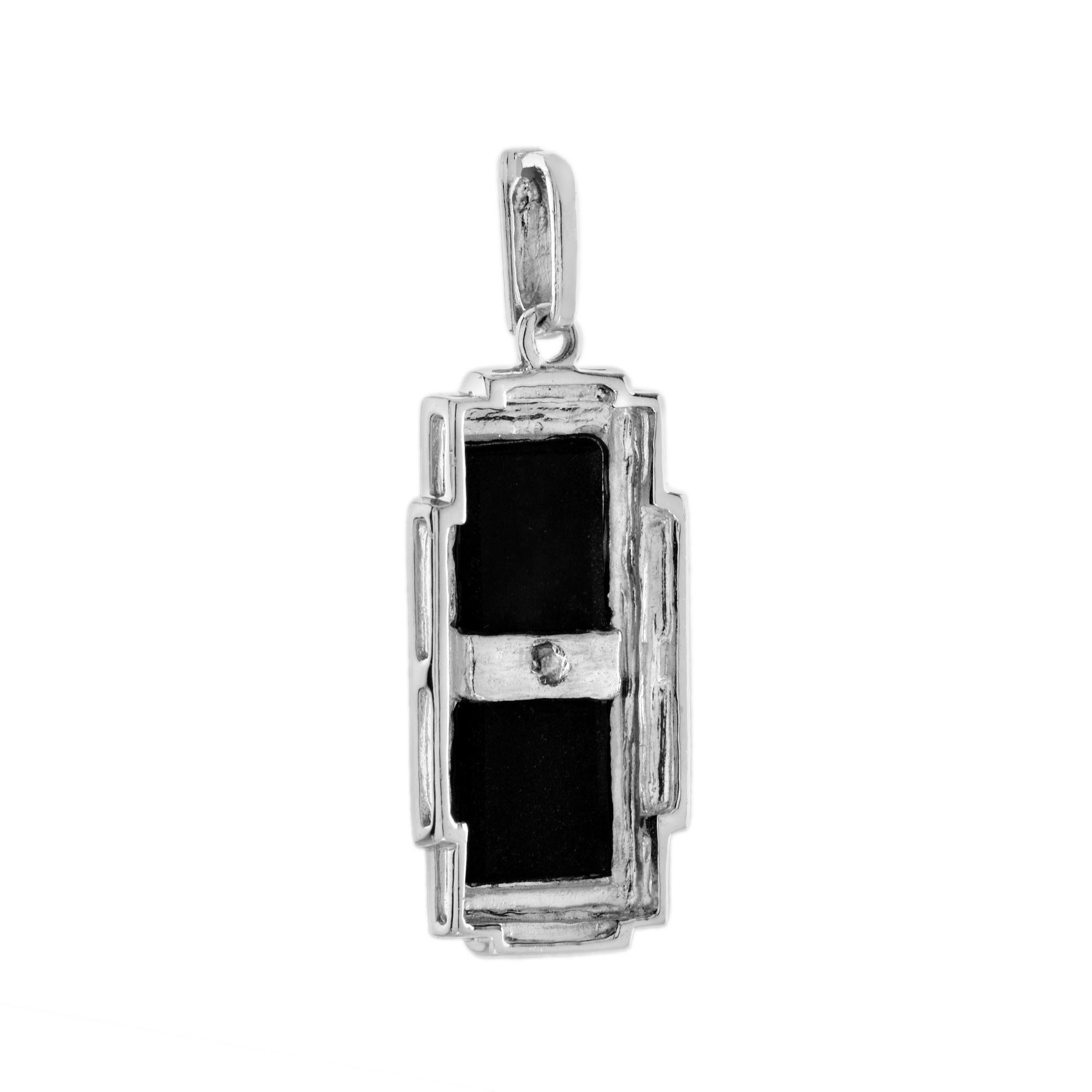 Pendentif de forme rectangulaire en or blanc 14K avec diamant et onyx de style Art déco Neuf - En vente à Bangkok, TH