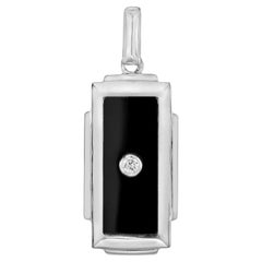 Diamond Onyx Art Deco Style Rectangular Shape Pendant in 14K White Gold